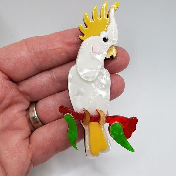 Adorable White Acrylic Cockatoo Parrot 3" Bird Brooch Lapel Pin - Picture 5 of 5